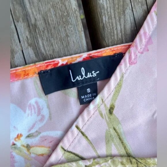 Lulu’s Satin Pink Floral Midi Slip Dress with thigh slit (S) - Picture 8 of 10